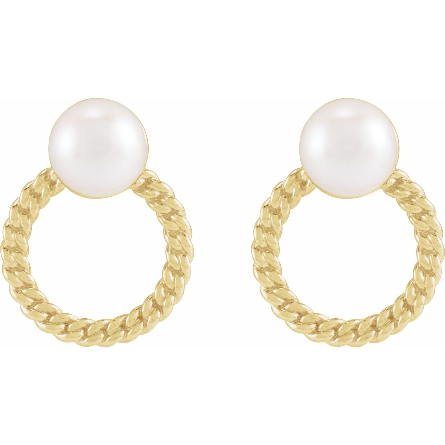 14K Gold Cultured White Akoya Pearl & Curb Chain Earrings