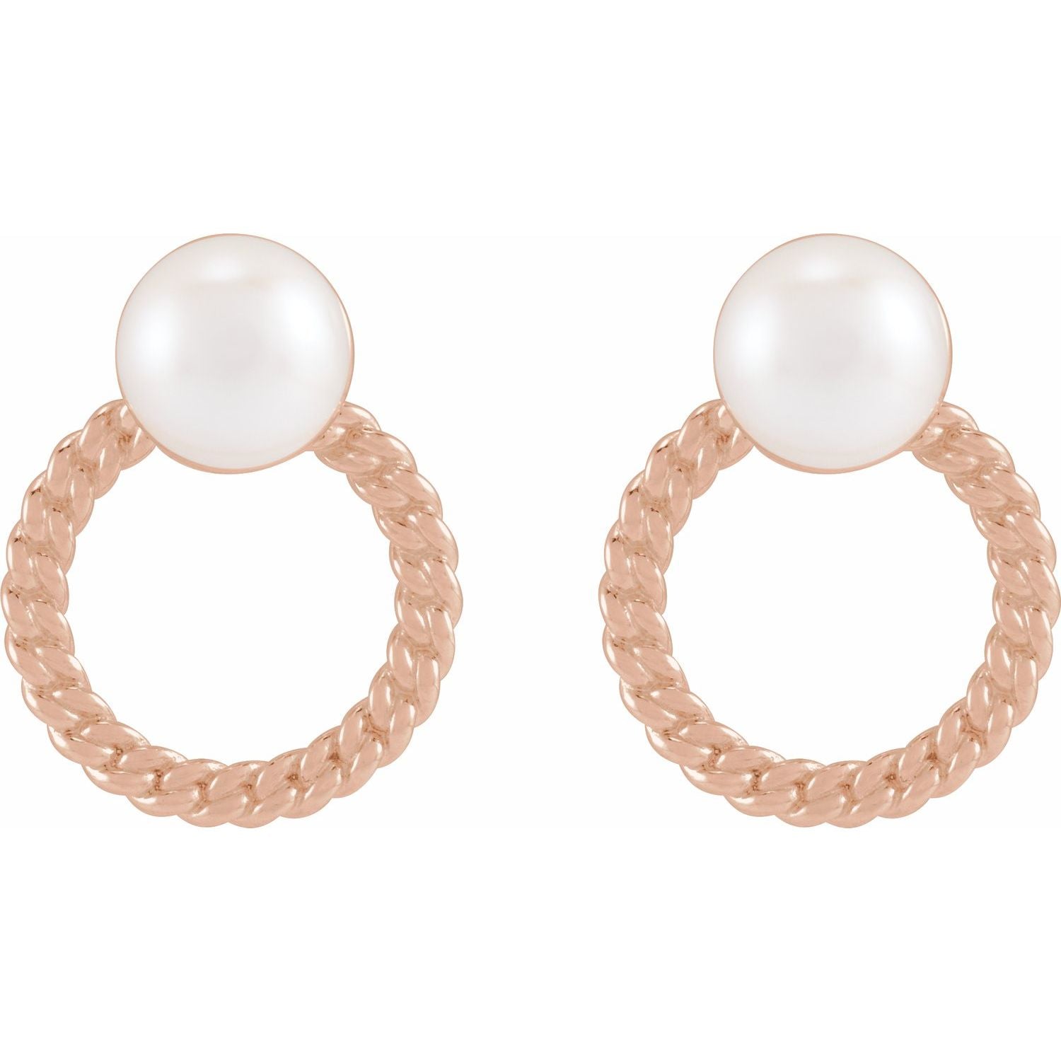14K Gold Cultured White Akoya Pearl & Curb Chain Earrings