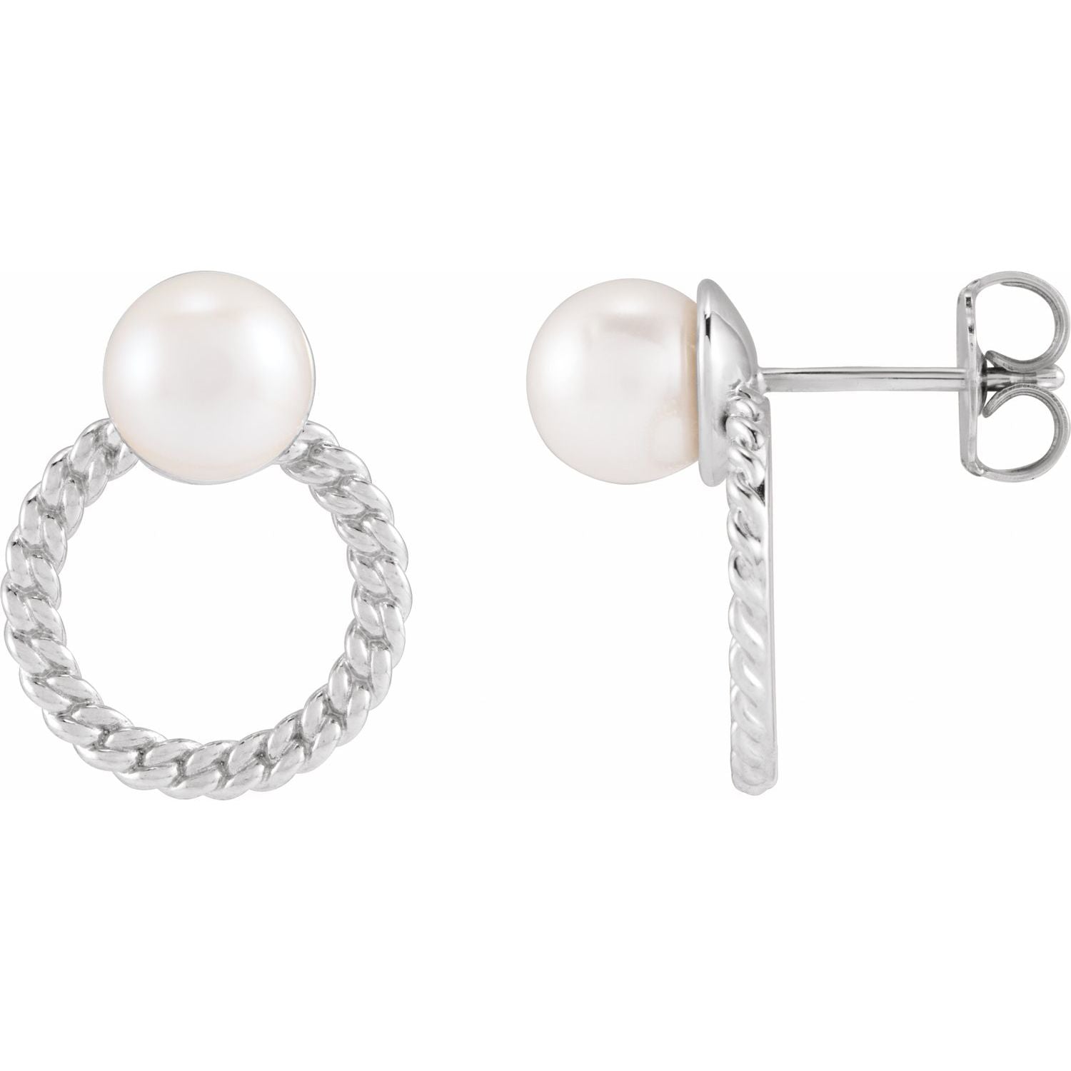 14K Gold Cultured White Akoya Pearl & Curb Chain Earrings