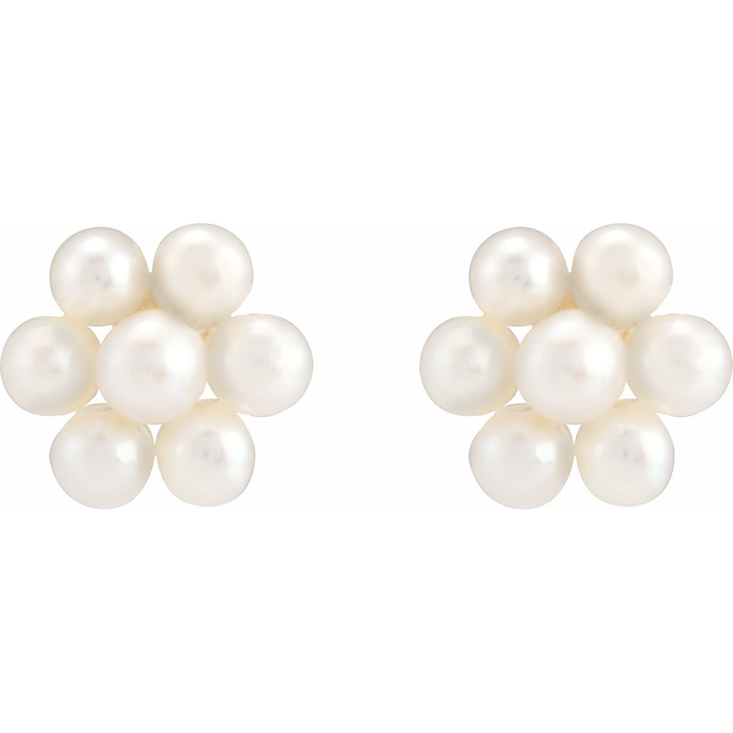 14K Gold Cultured White Freshwater Pearl Flower Earrings