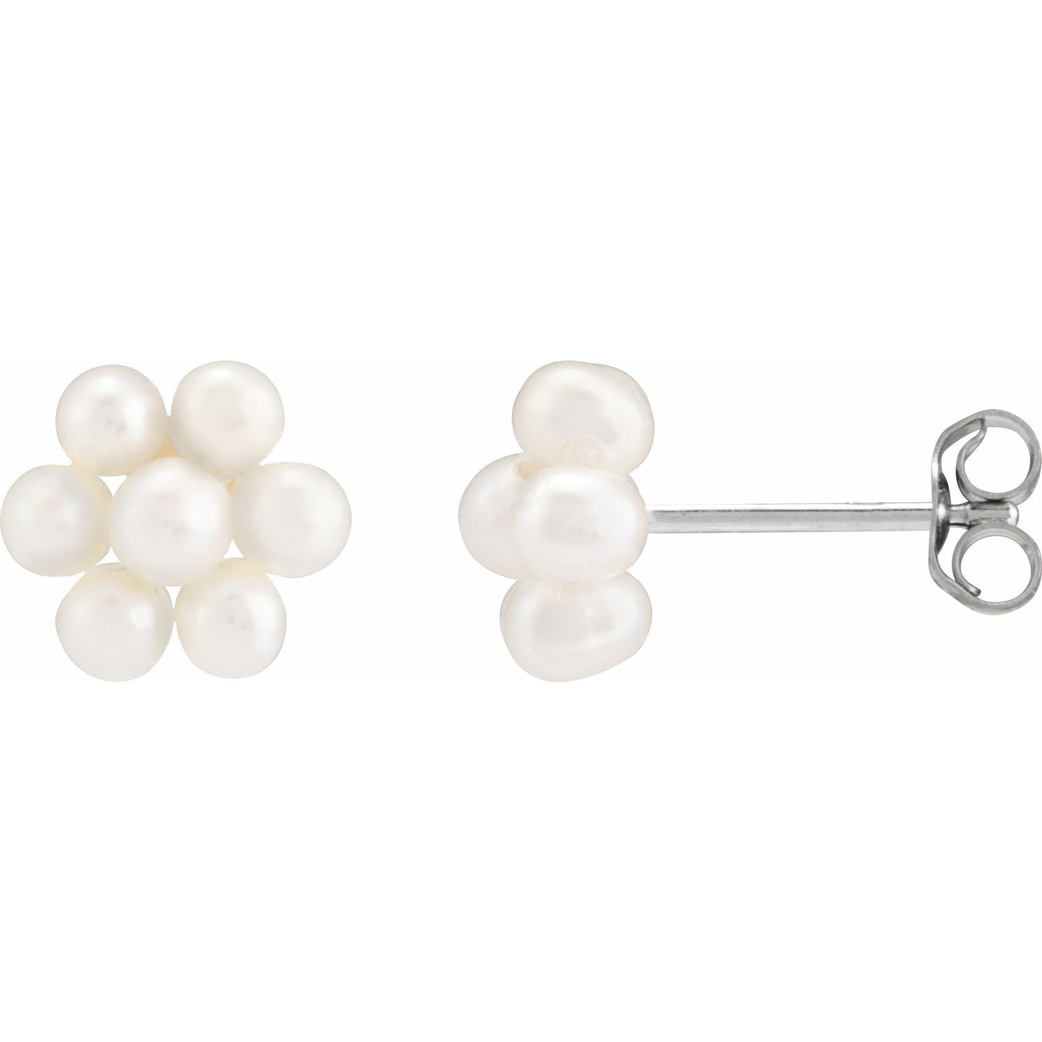 14K Gold Cultured White Freshwater Pearl Flower Earrings