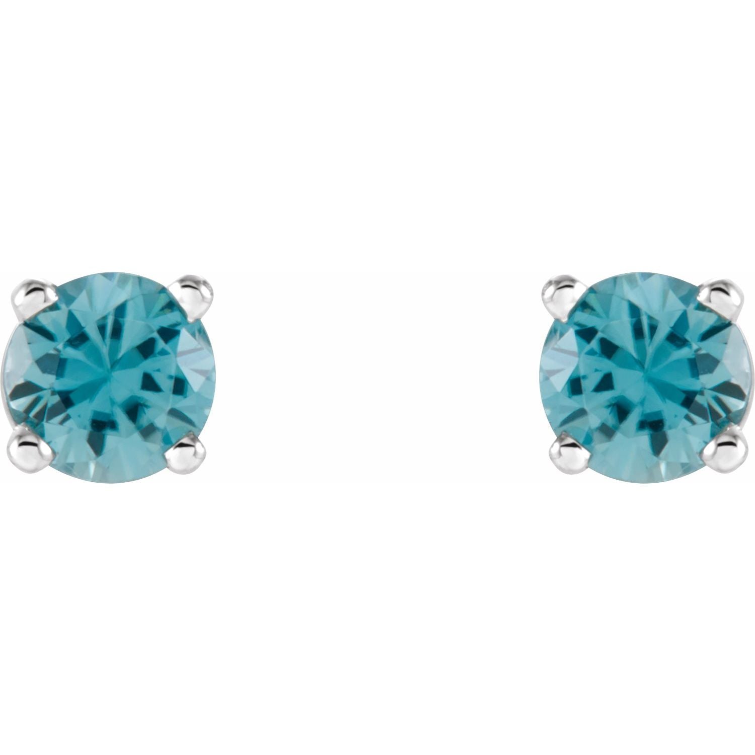 14K Gold Natural Blue Zircon Stud Earrings