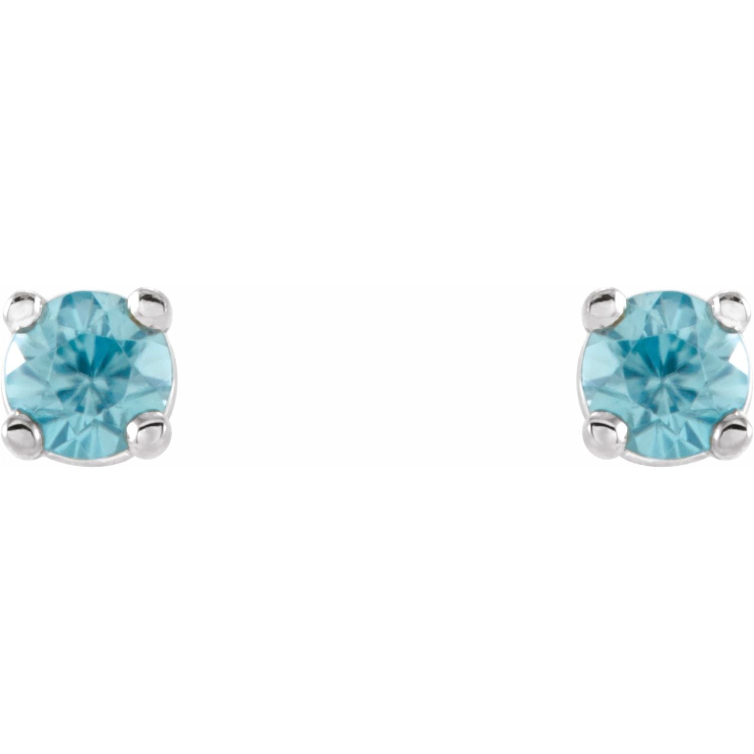 14K Gold Natural Blue Zircon Stud Earrings