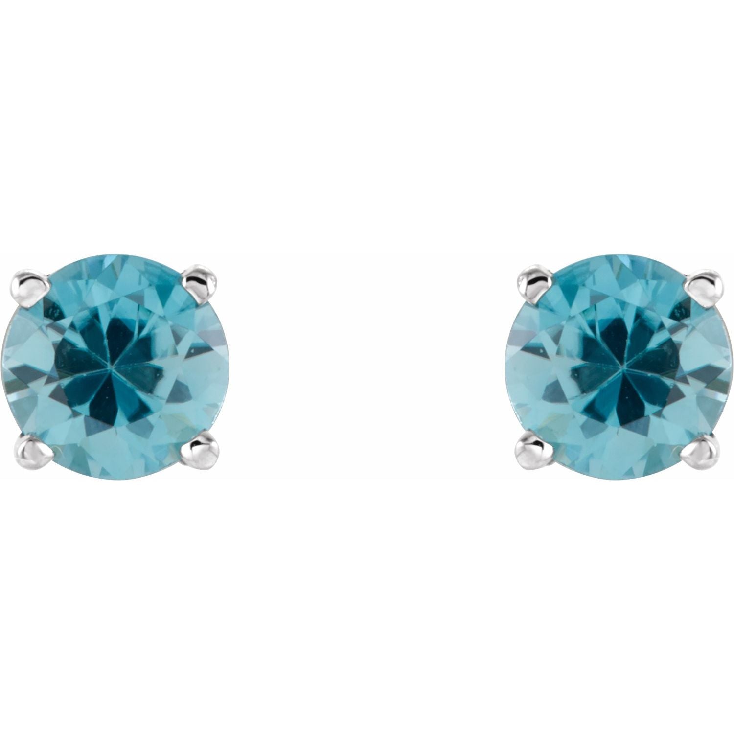 14K Gold Natural Blue Zircon Stud Earrings