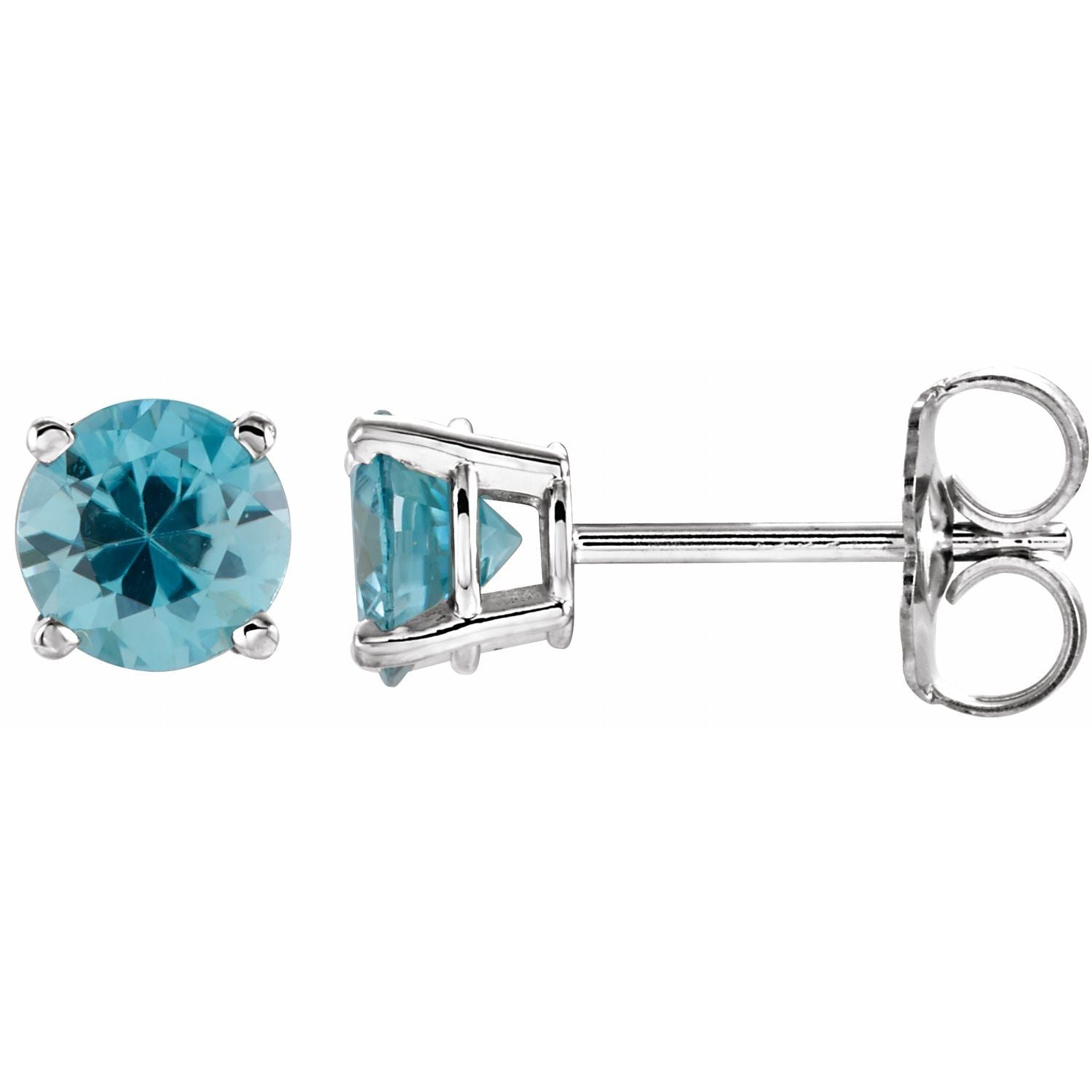 14K Gold Natural Blue Zircon Stud Earrings