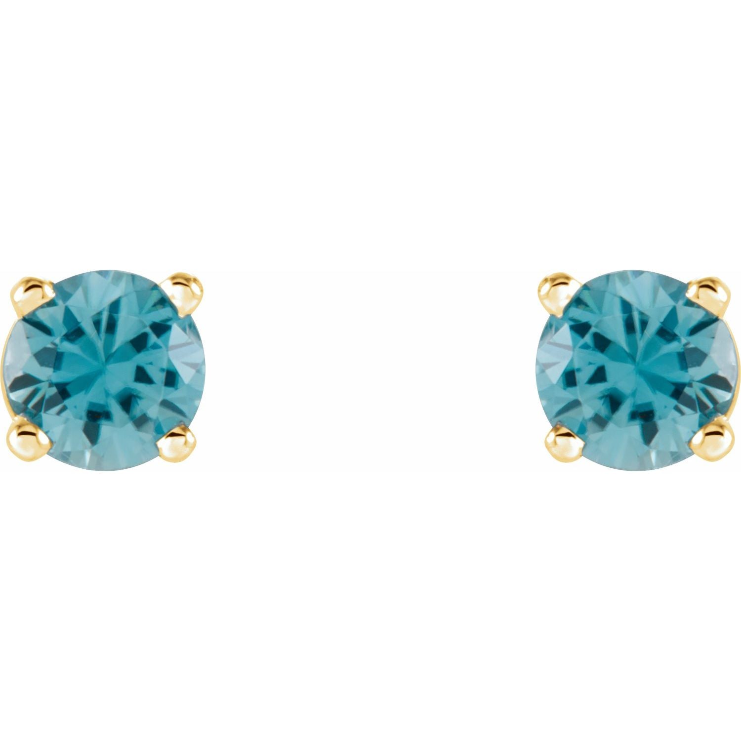 14K Gold Natural Blue Zircon Stud Earrings
