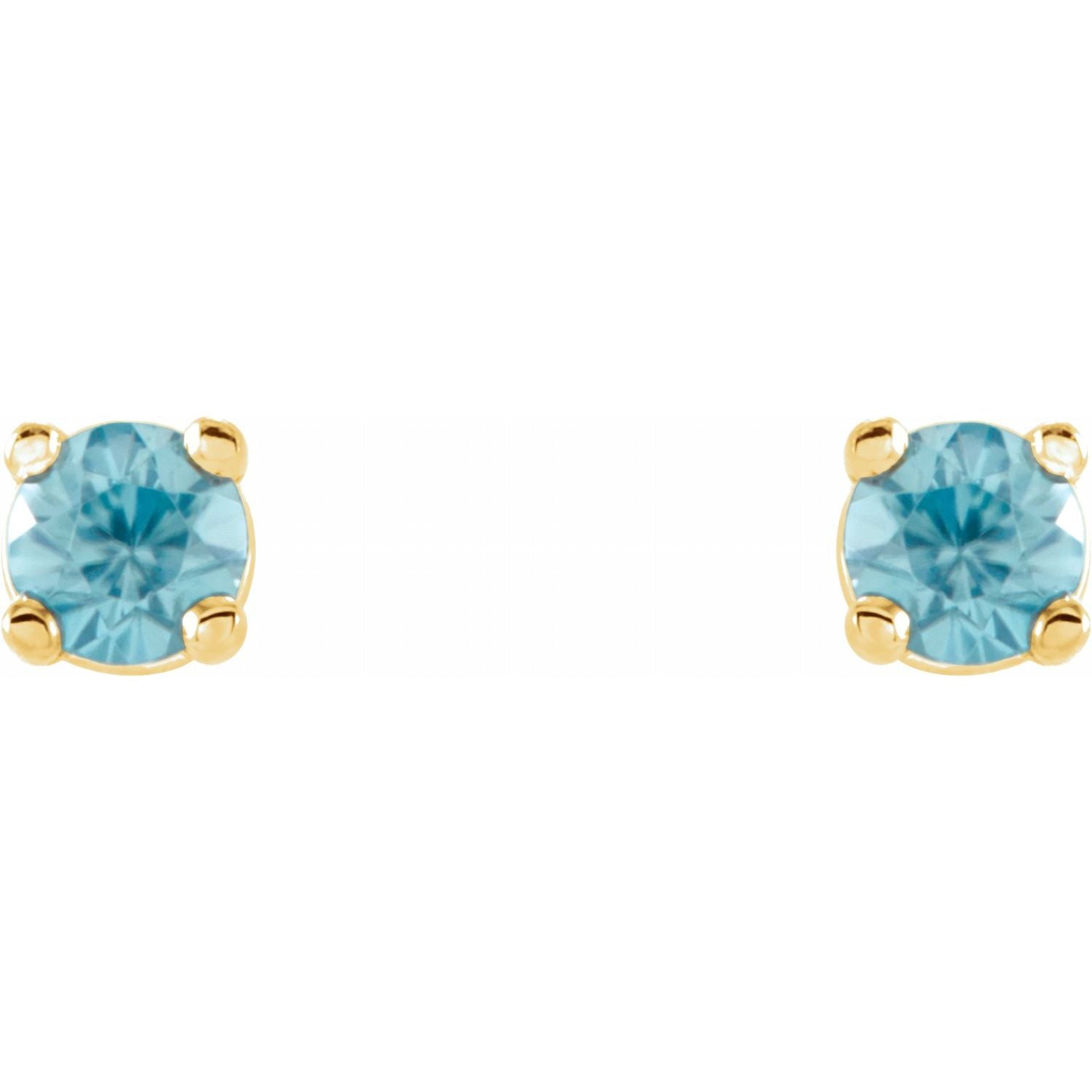 14K Gold Natural Blue Zircon Stud Earrings