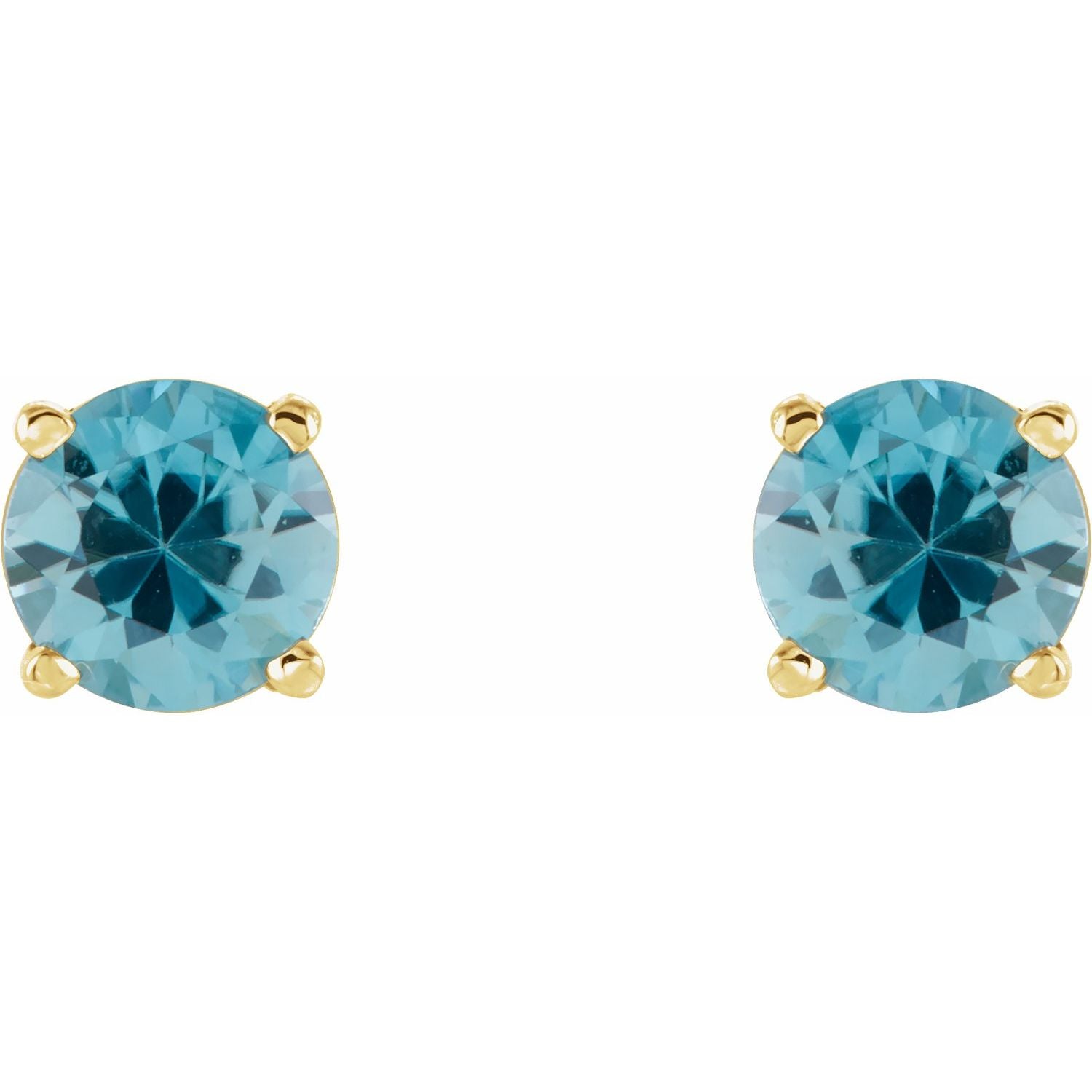 14K Gold Natural Blue Zircon Stud Earrings
