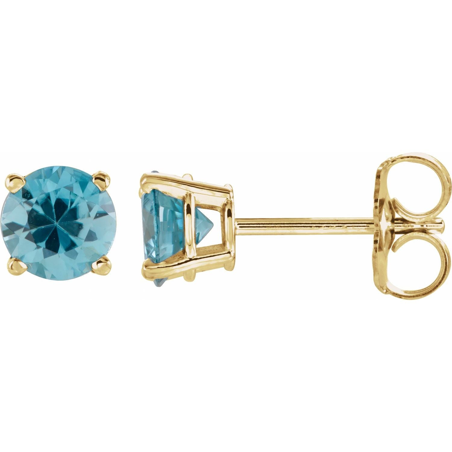 14K Gold Natural Blue Zircon Stud Earrings