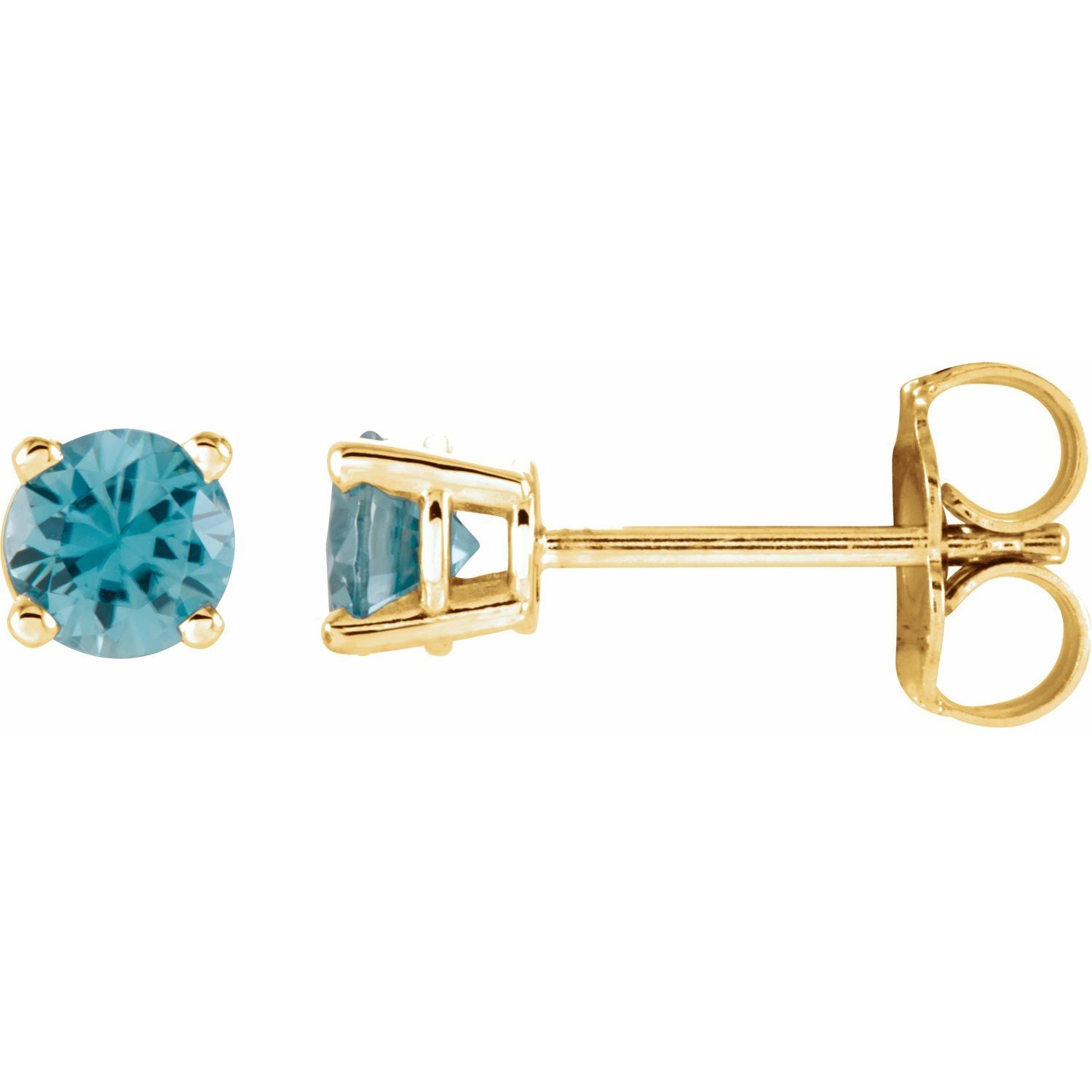 14K Gold Natural Blue Zircon Stud Earrings