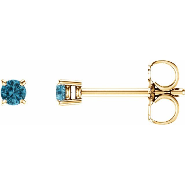 14K Gold Natural Blue Zircon Stud Earrings