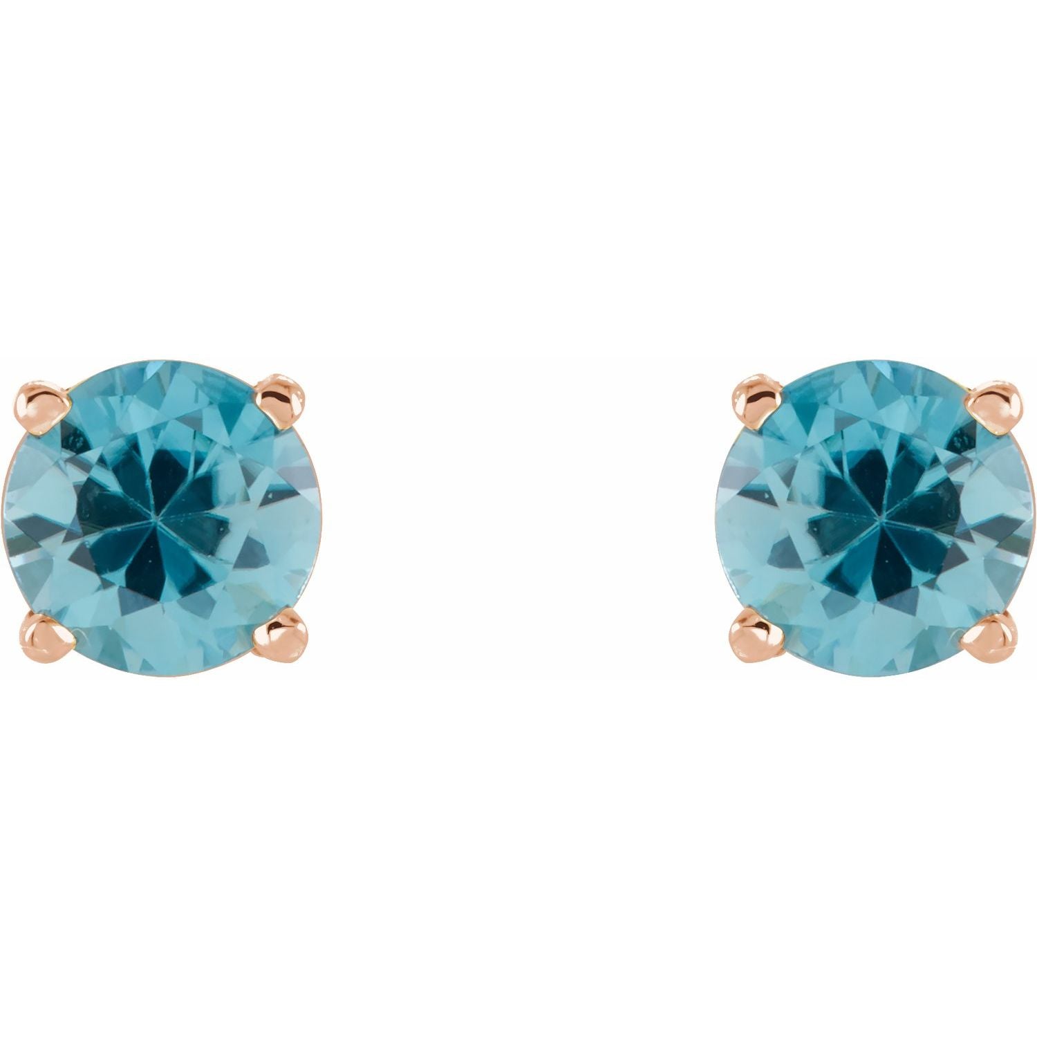 14K Gold Natural Blue Zircon Stud Earrings