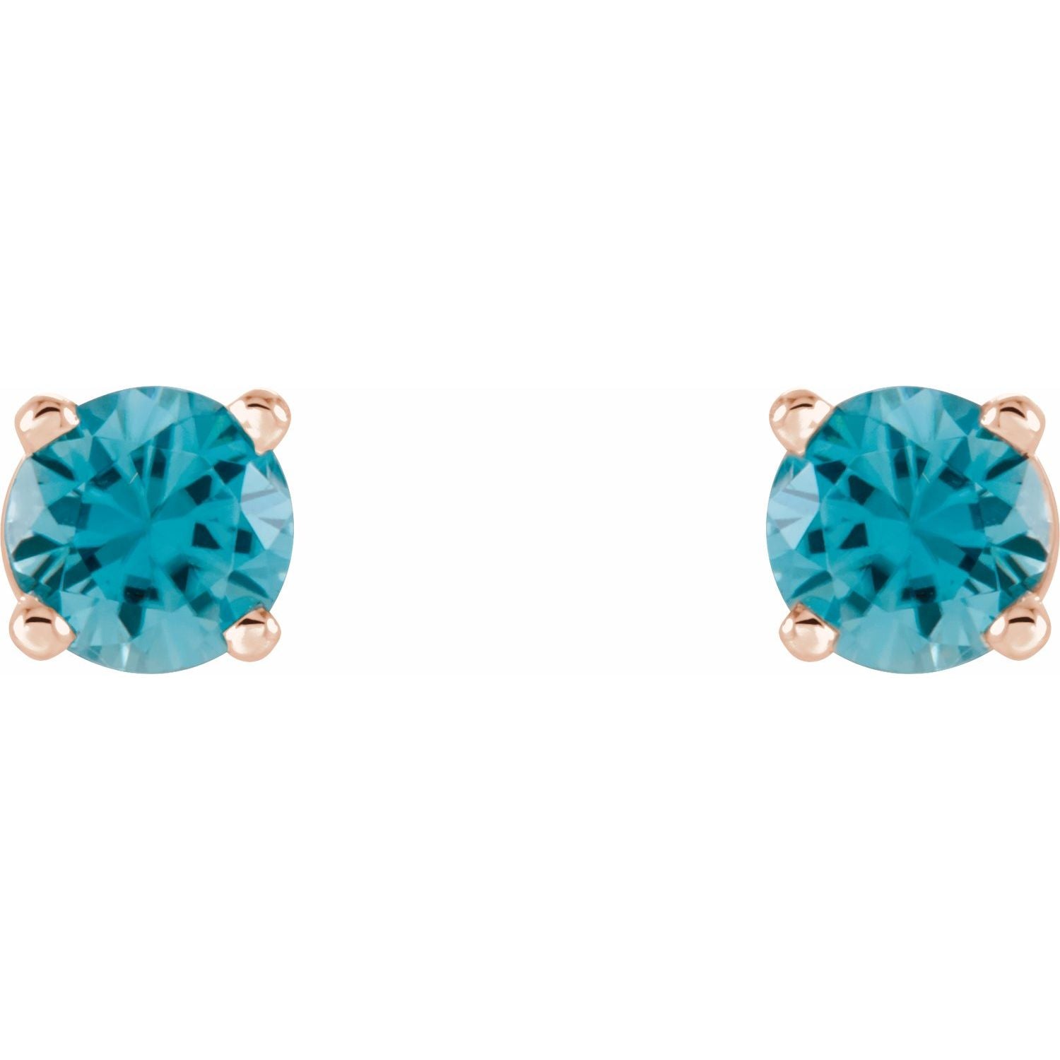 14K Gold Natural Blue Zircon Stud Earrings