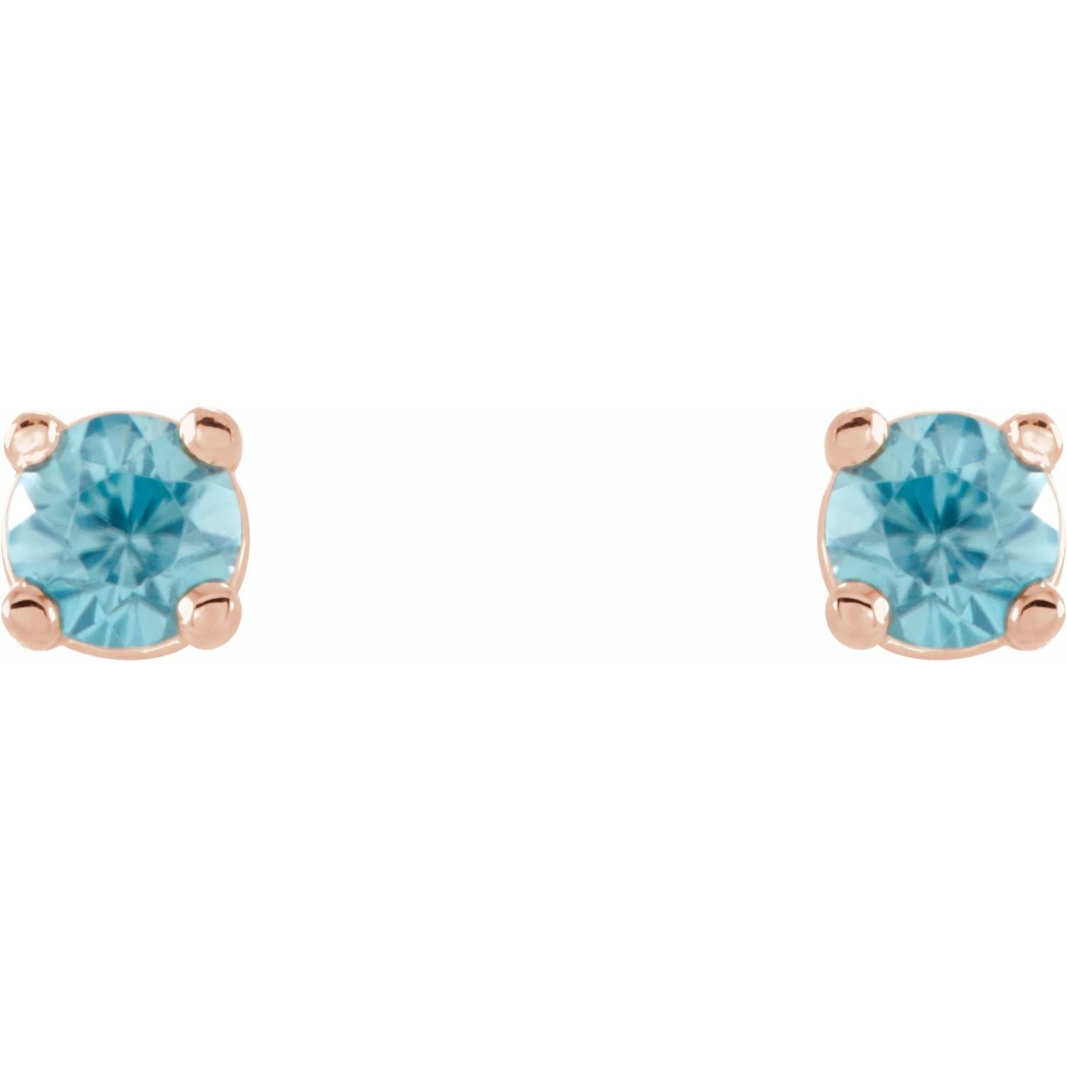 14K Gold Natural Blue Zircon Stud Earrings
