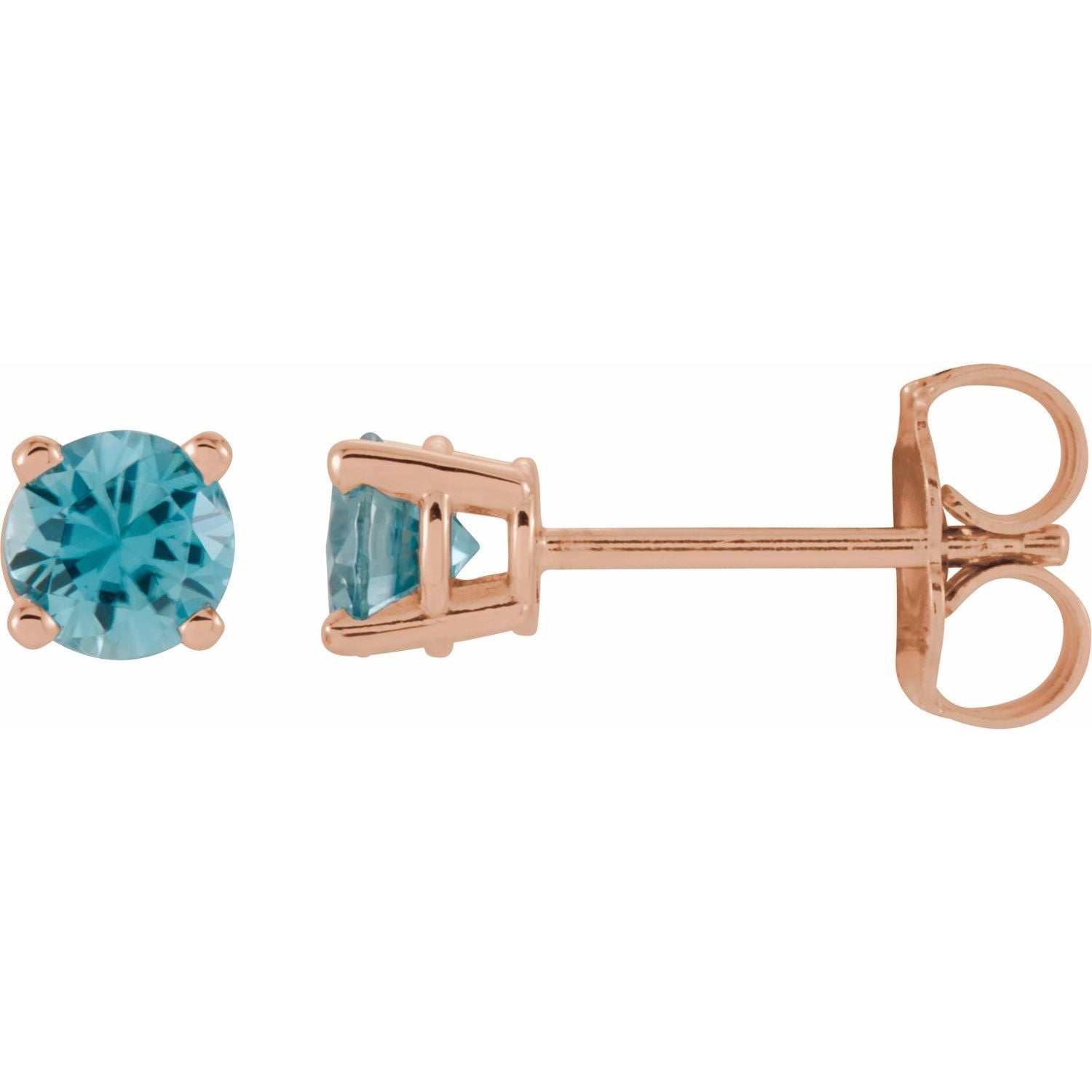 14K Gold Natural Blue Zircon Stud Earrings