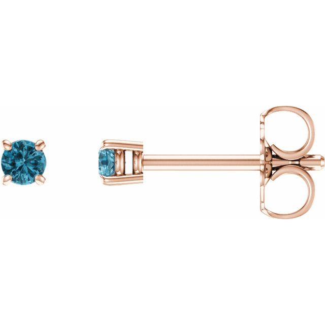 14K Gold Natural Blue Zircon Stud Earrings
