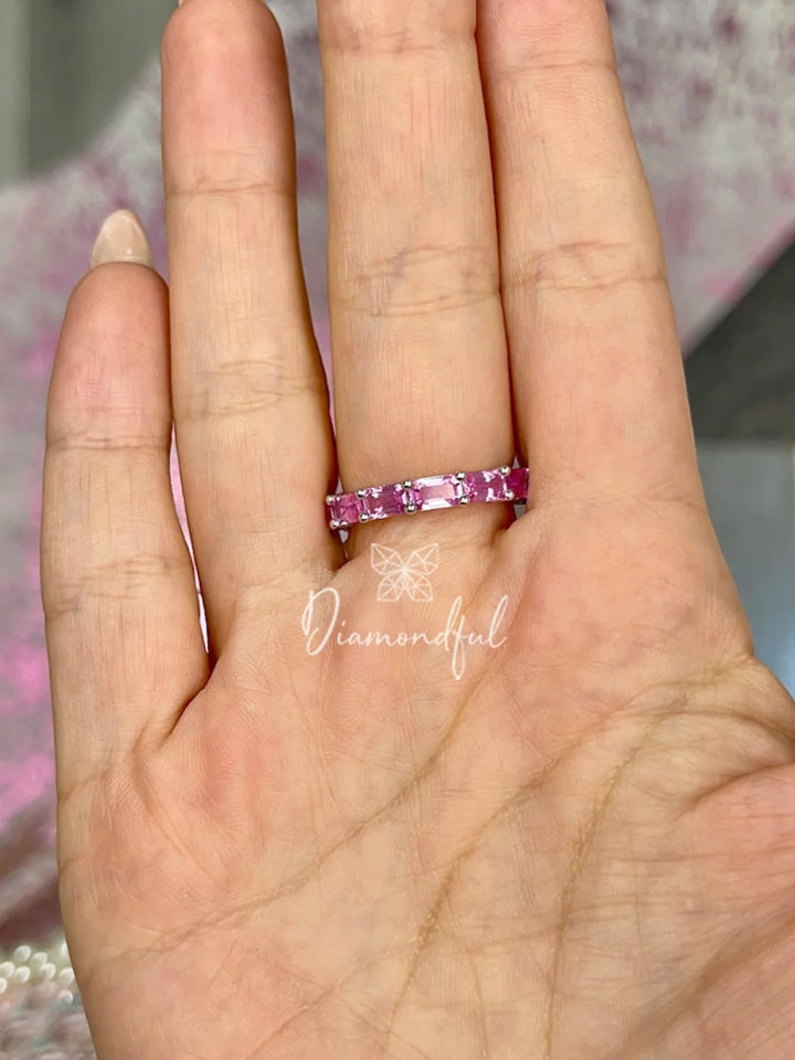 Exquisite 5.98 CT Emerald Cut Pink Sapphire Eternity Band
