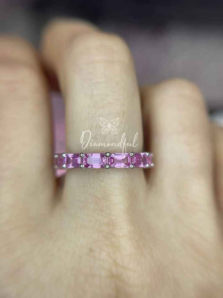 Exquisite 5.98 CT Emerald Cut Pink Sapphire Eternity Band