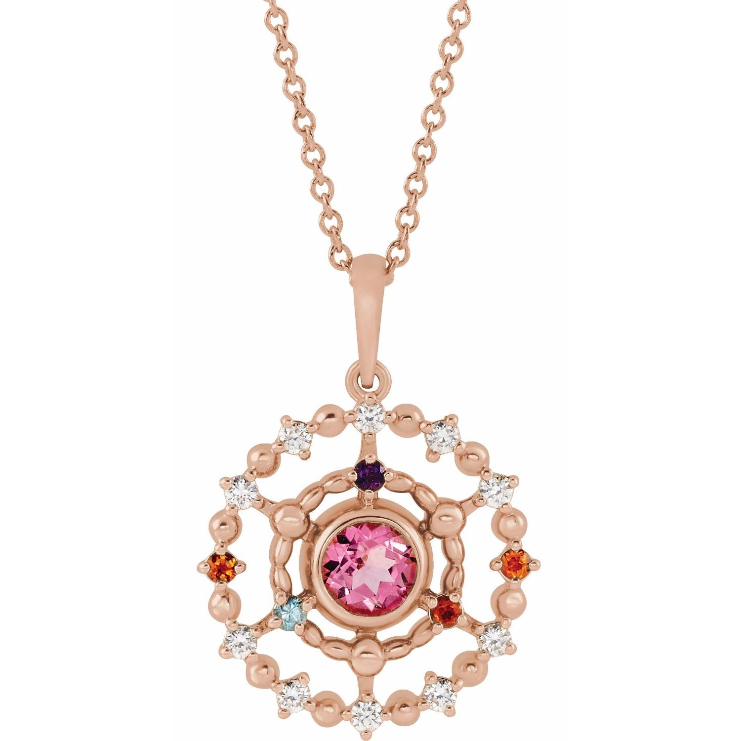 14K Gold Alexandrite Amethyst Aquamarine and Ruby Stone Groups Family Necklace Mounting