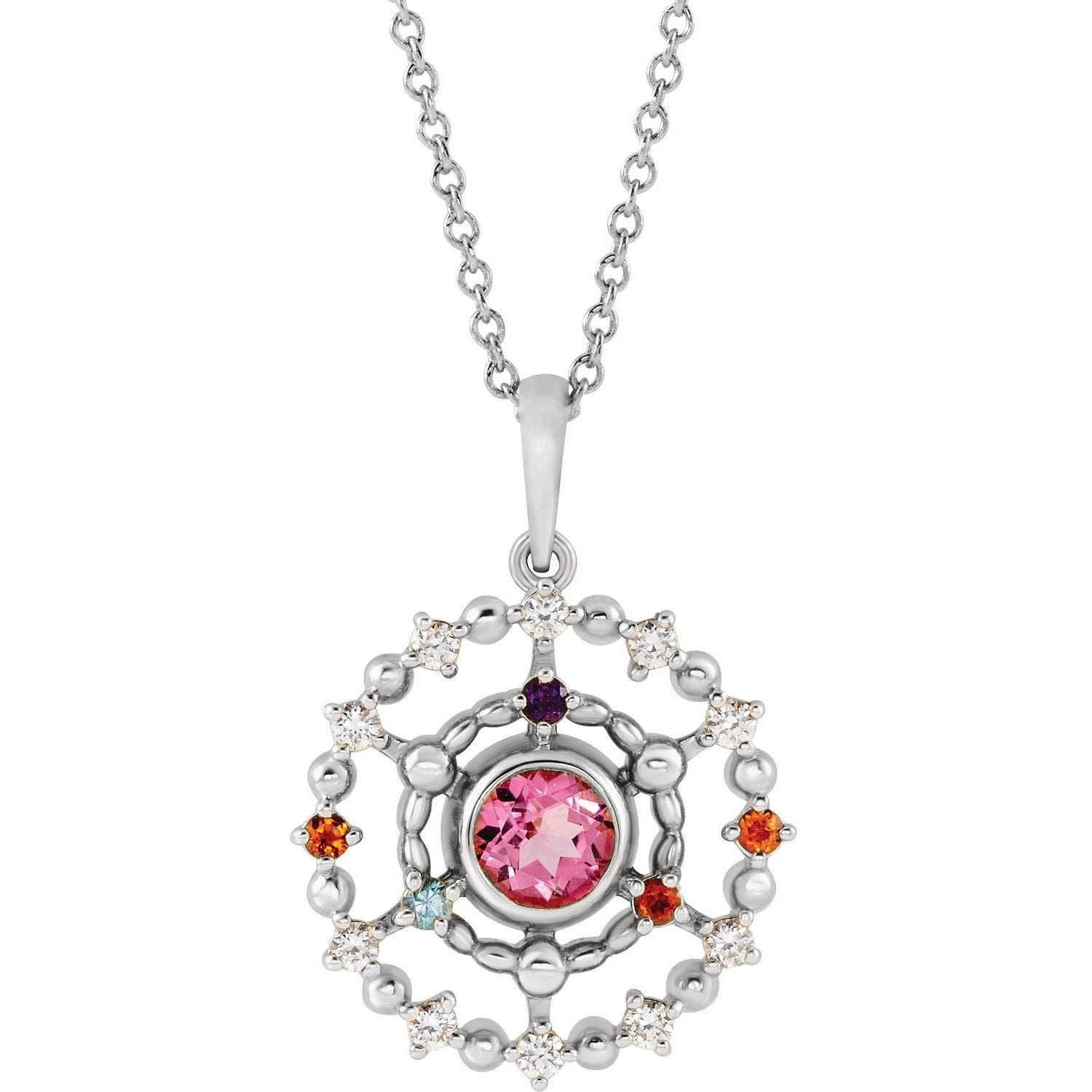 14K Gold Alexandrite Amethyst Aquamarine and Ruby Stone Groups Family Necklace Mounting