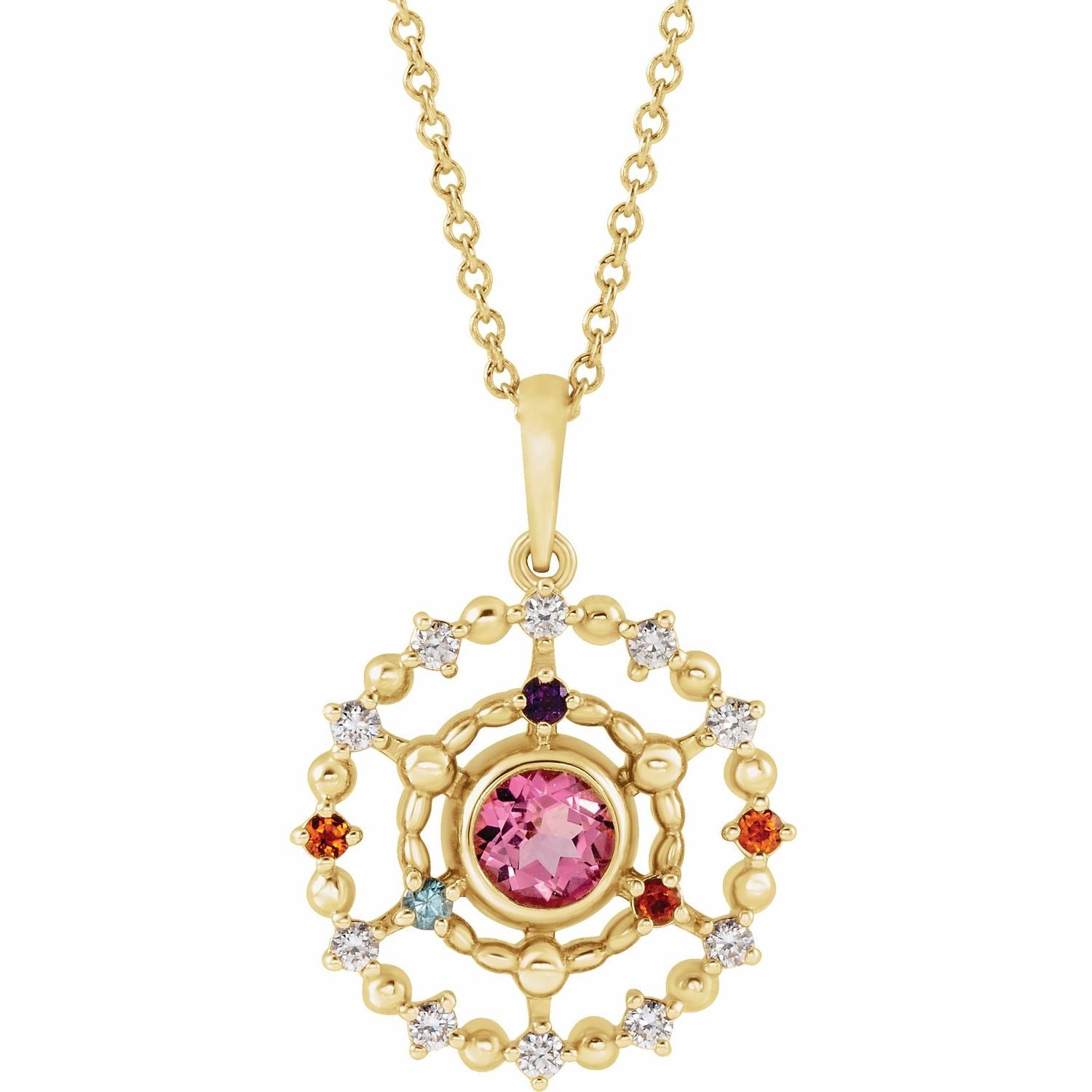 14K Gold Alexandrite Amethyst Aquamarine and Ruby Stone Groups Family Necklace Mounting
