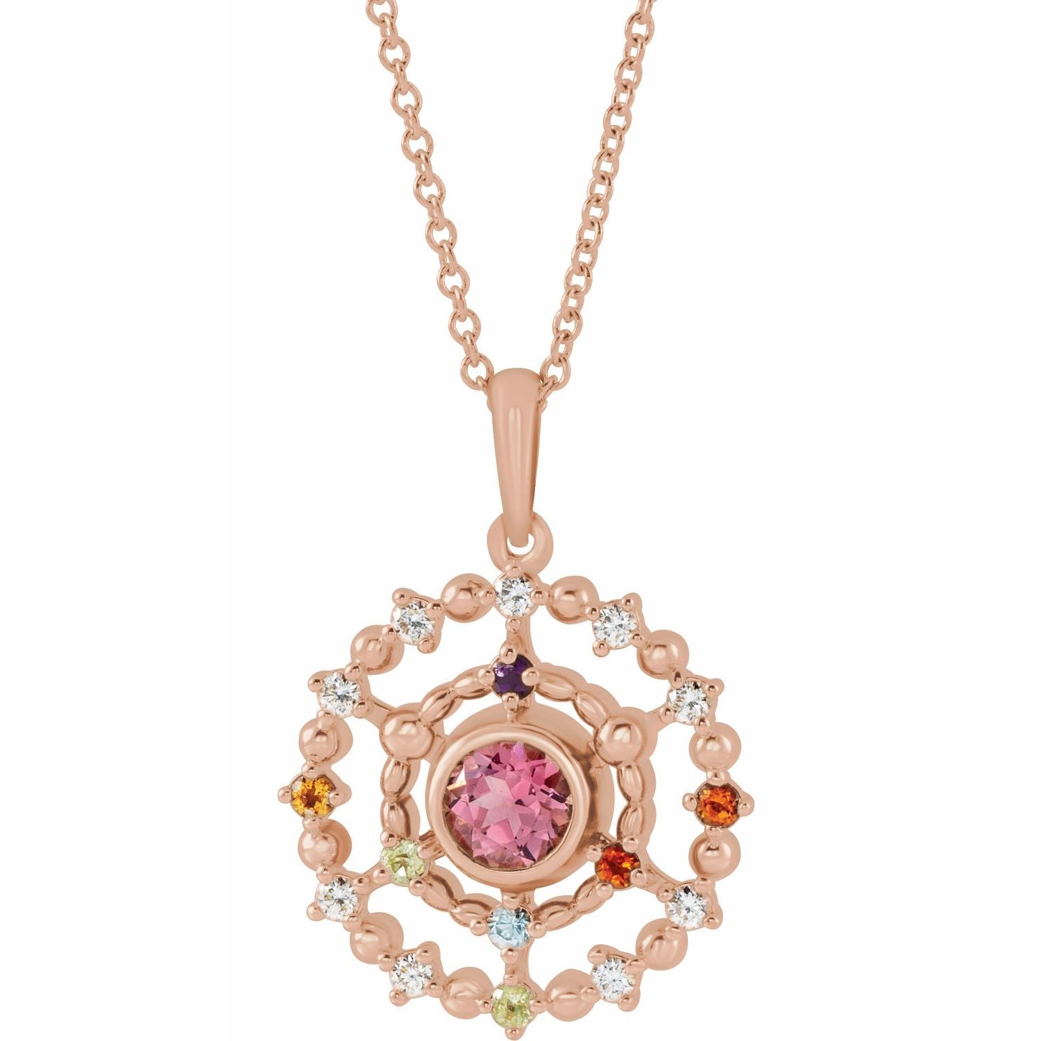 14K Gold Alexandrite Amethyst Aquamarine and Ruby Stone Groups Family Necklace Mounting