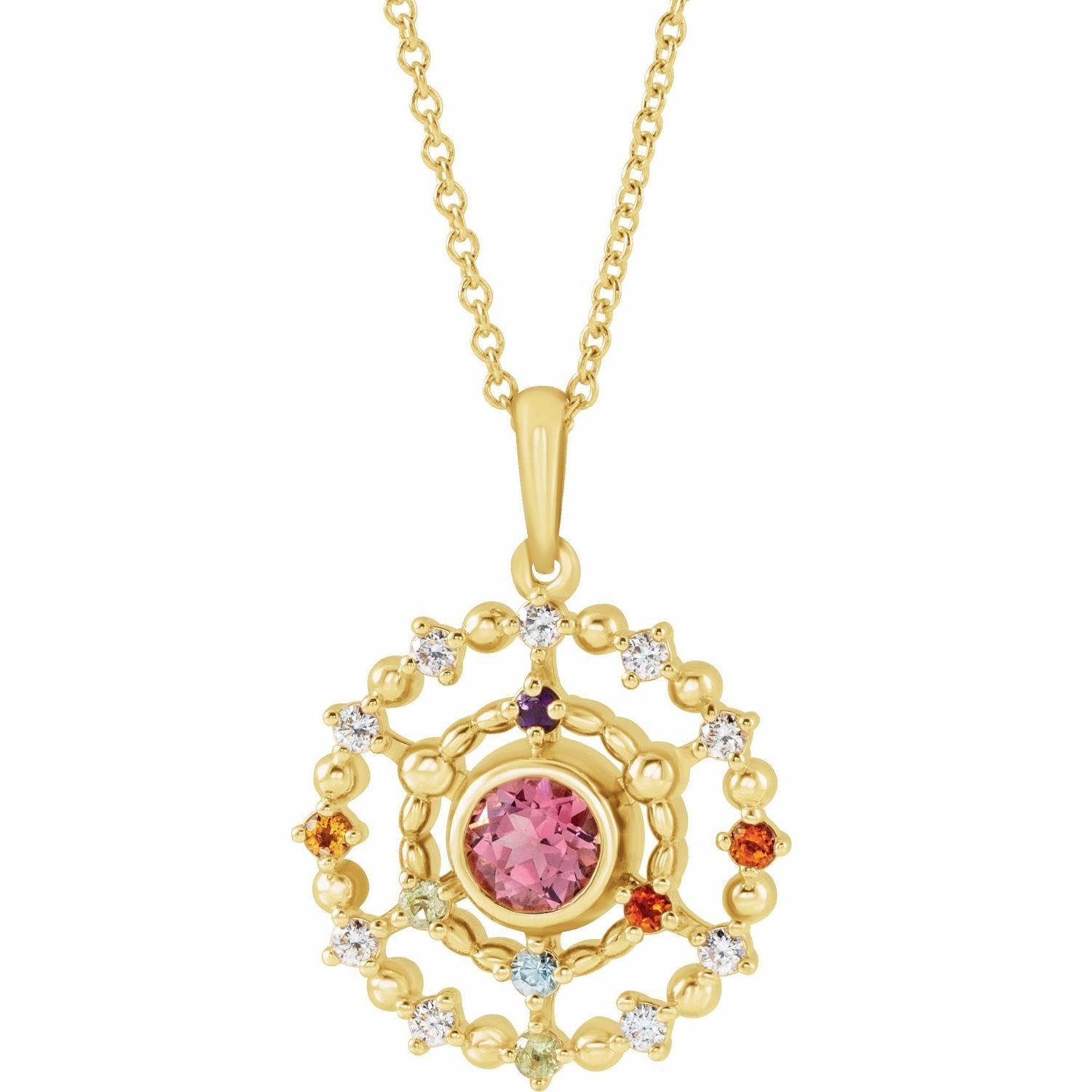 14K Gold Alexandrite Amethyst Aquamarine and Ruby Stone Groups Family Necklace Mounting