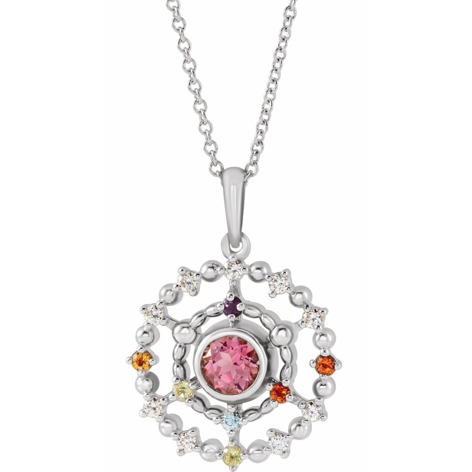 14K Gold Alexandrite Amethyst Aquamarine and Ruby Stone Groups Family Necklace Mounting