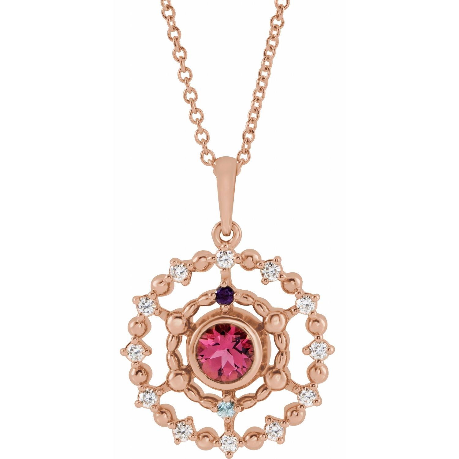 14K Gold Alexandrite Amethyst Aquamarine and Ruby Stone Groups Family Necklace Mounting