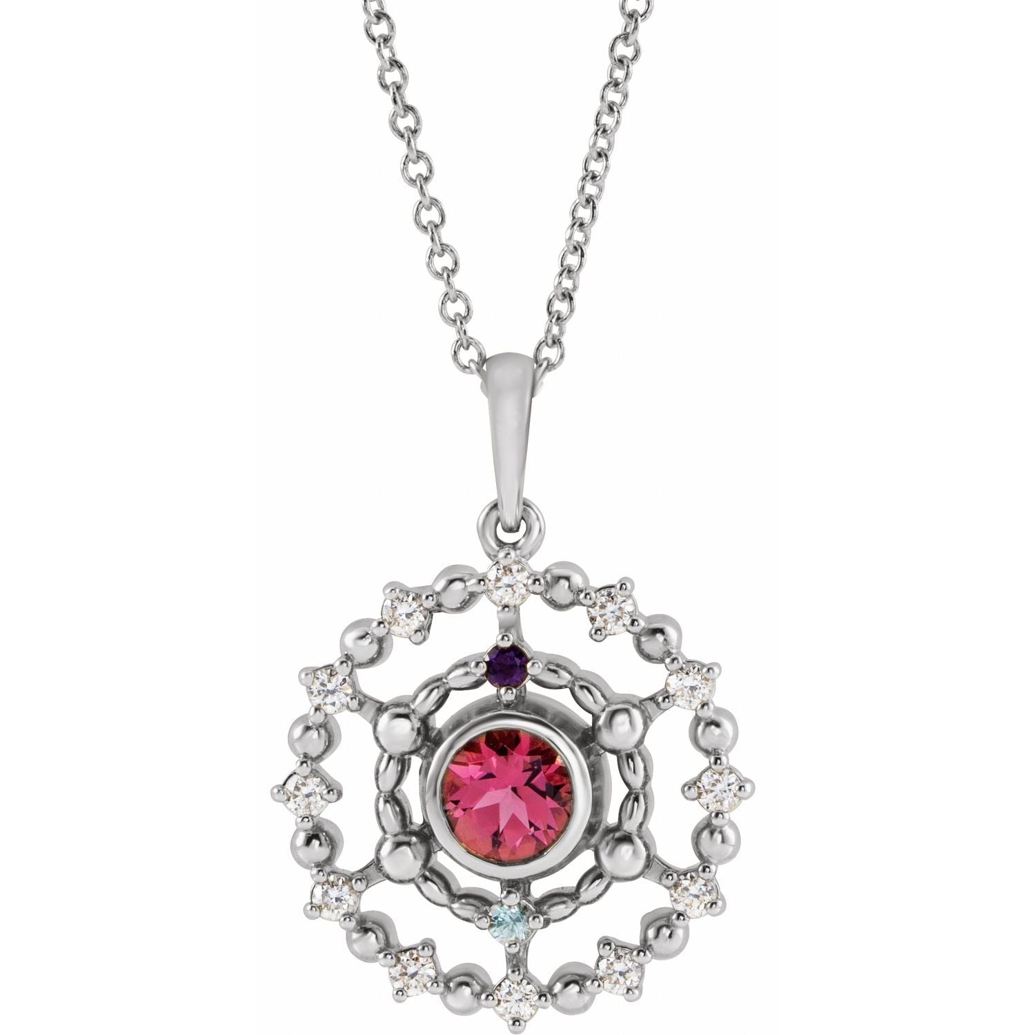 14K Gold Alexandrite Amethyst Aquamarine and Ruby Stone Groups Family Necklace Mounting