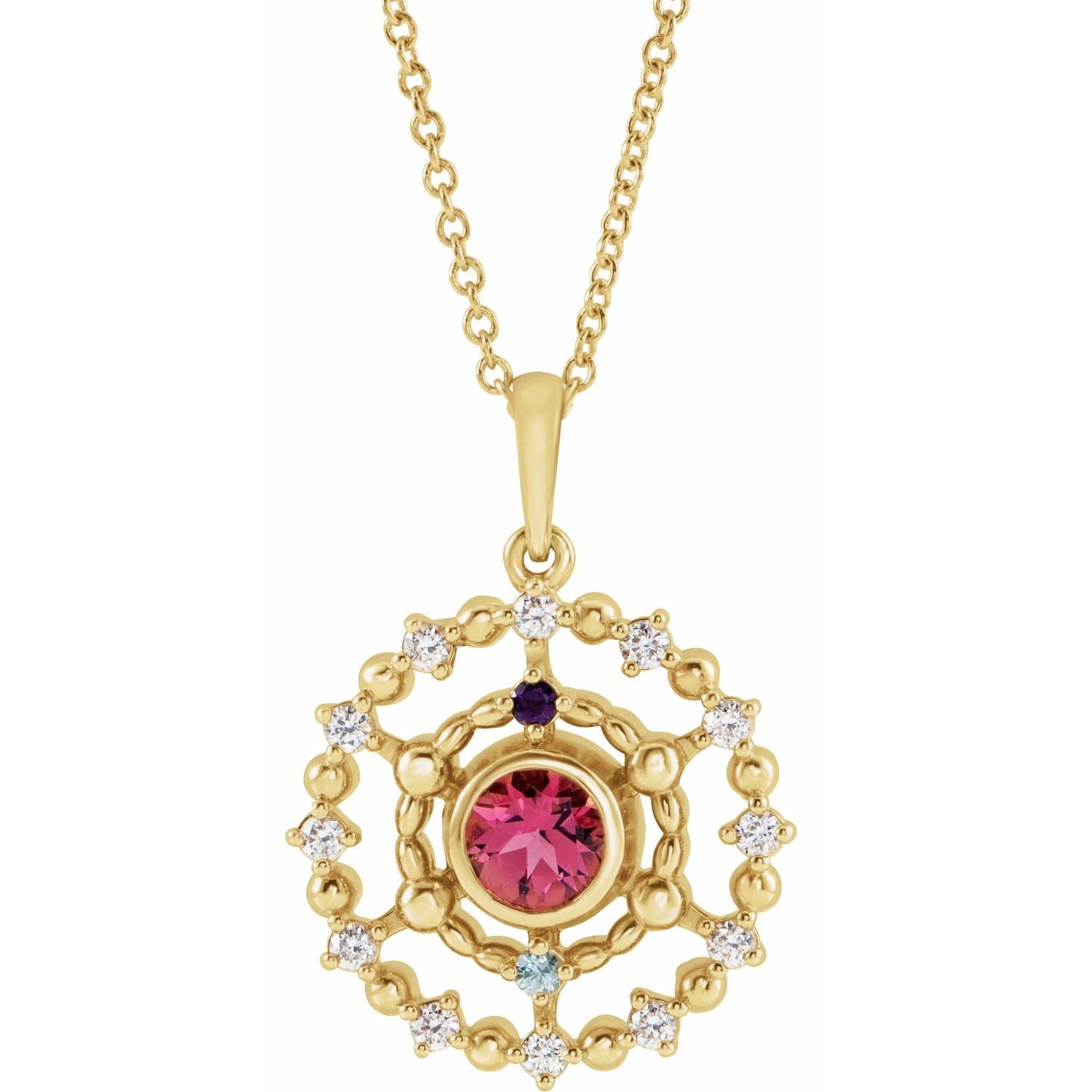 14K Gold Alexandrite Amethyst Aquamarine and Ruby Stone Groups Family Necklace Mounting