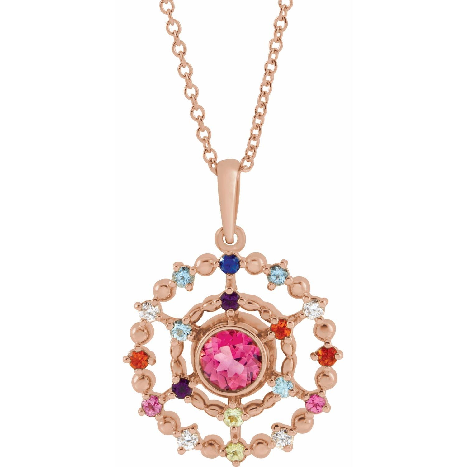 14K Gold Alexandrite Amethyst Aquamarine and Ruby Stone Groups Family Necklace Mounting