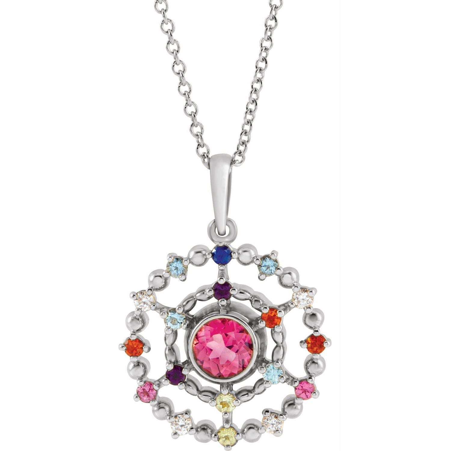 14K Gold Alexandrite Amethyst Aquamarine and Ruby Stone Groups Family Necklace Mounting