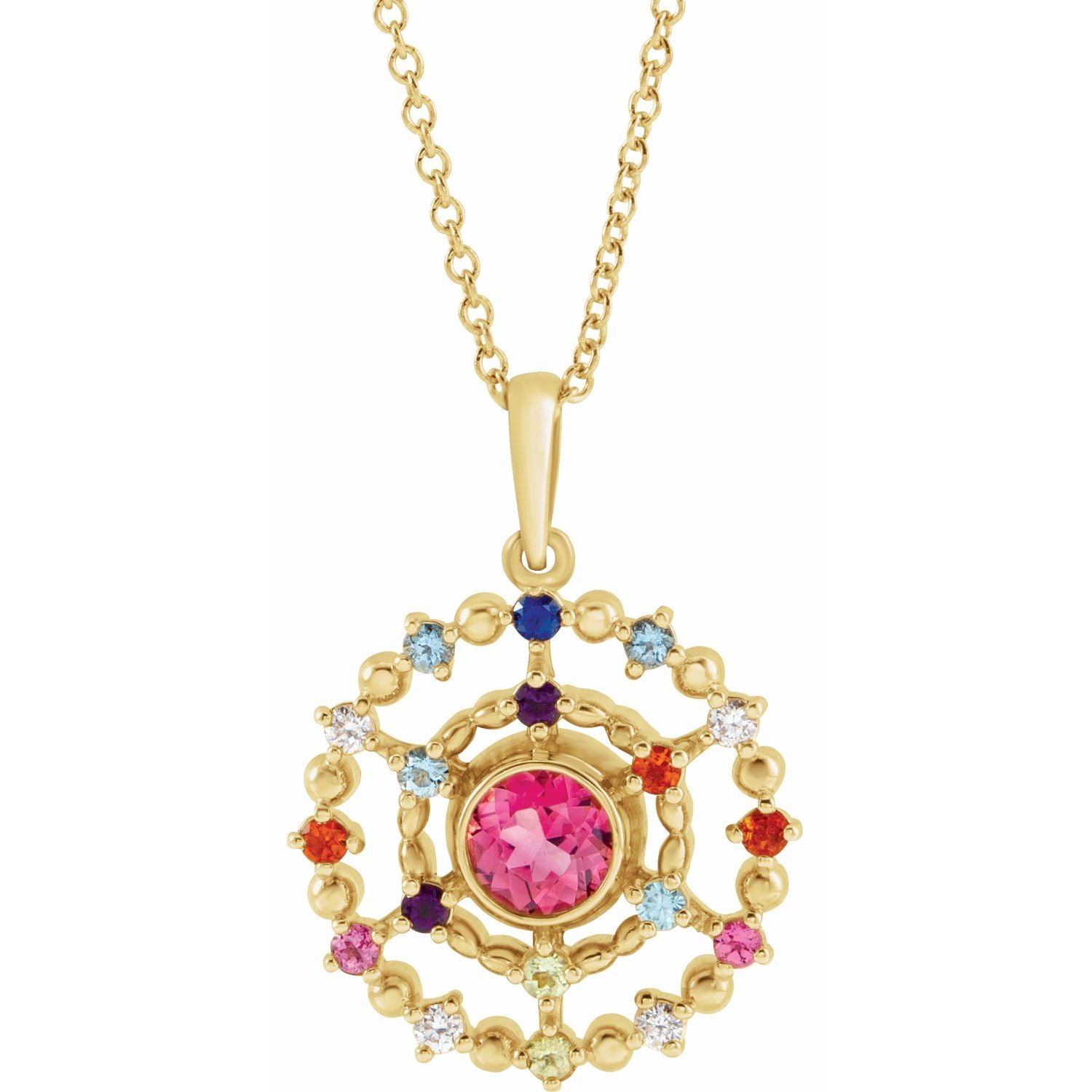 14K Gold Alexandrite Amethyst Aquamarine and Ruby Stone Groups Family Necklace Mounting