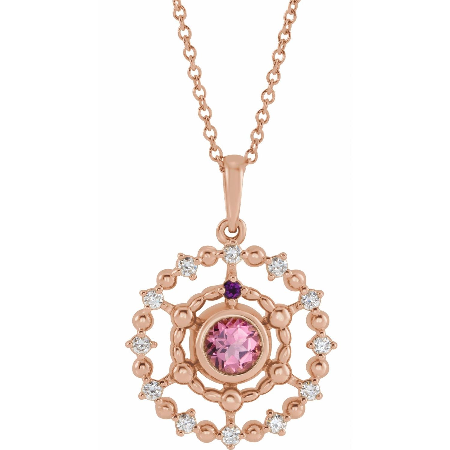 14K Gold Alexandrite Amethyst Aquamarine and Ruby Stone Groups Family Necklace Mounting