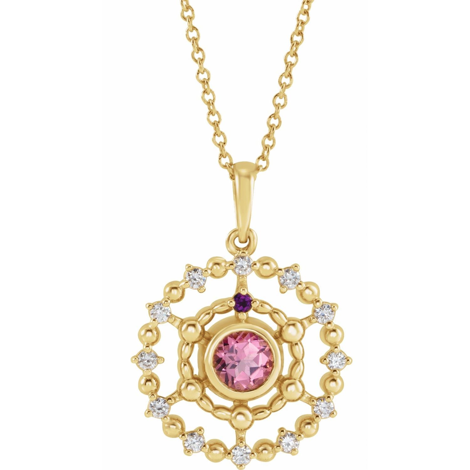 14K Gold Alexandrite Amethyst Aquamarine and Ruby Stone Groups Family Necklace Mounting