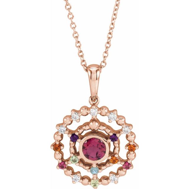 14K Gold Alexandrite Amethyst Aquamarine and Ruby Stone Groups Family Necklace Mounting
