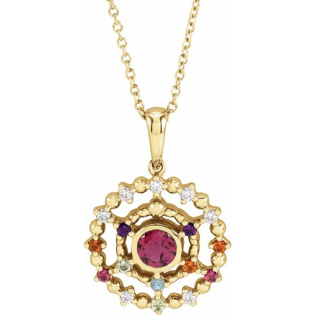 14K Gold Alexandrite Amethyst Aquamarine and Ruby Stone Groups Family Necklace Mounting