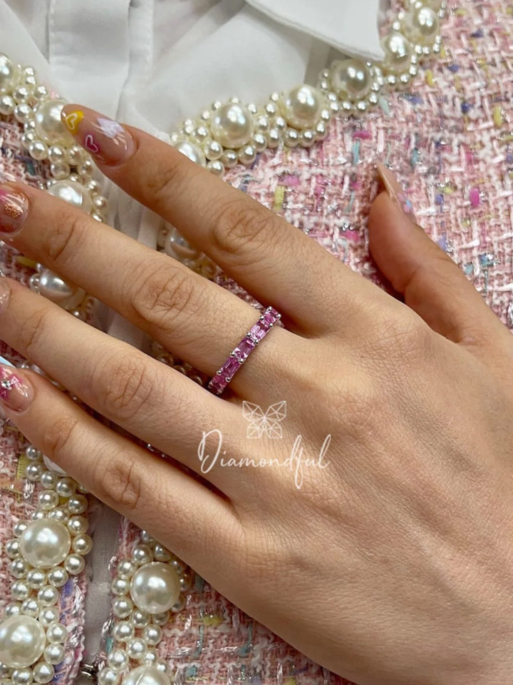 Exquisite 5.98 CT Emerald Cut Pink Sapphire Eternity Band
