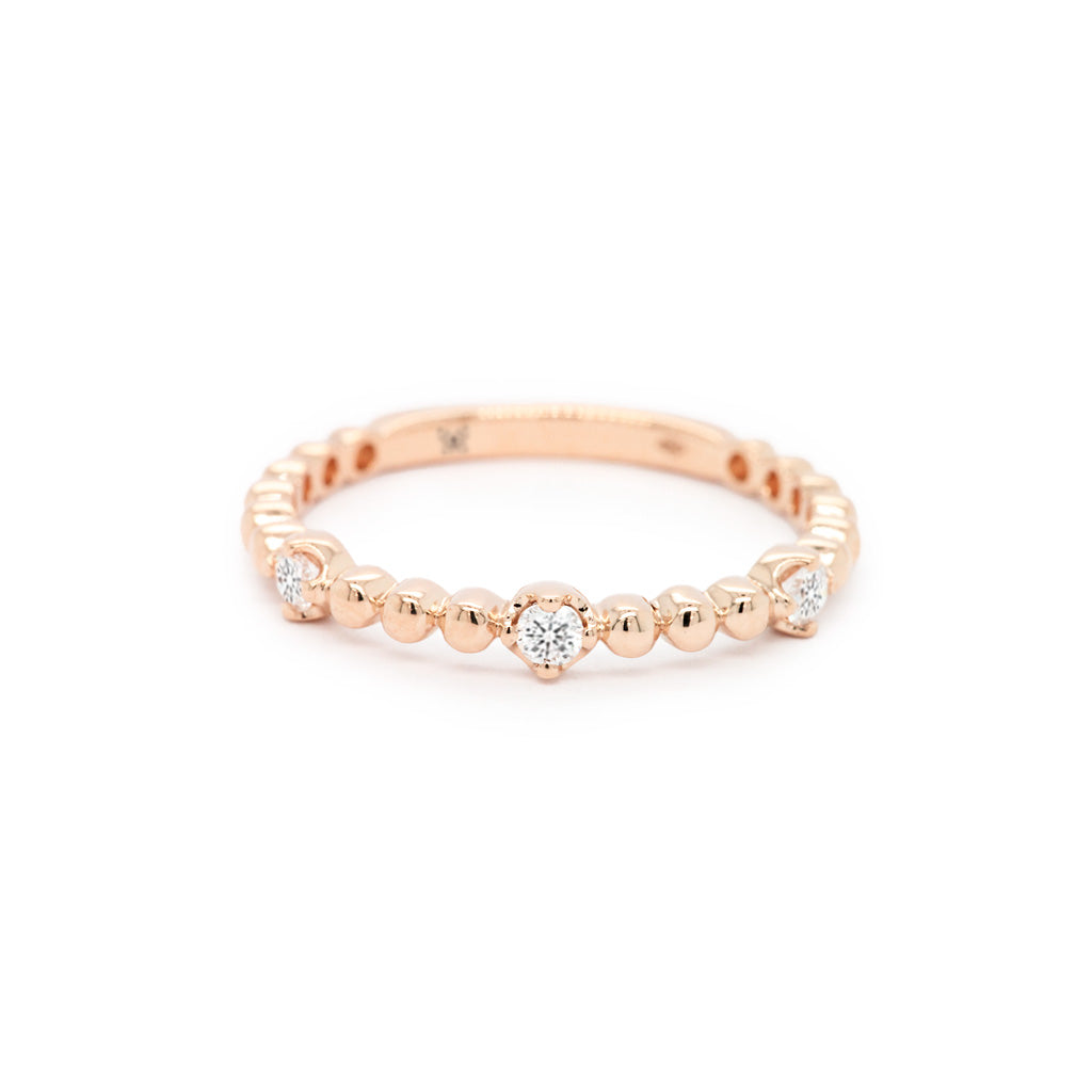 14K Gold 3 Stones Half Eternity Stackable Band