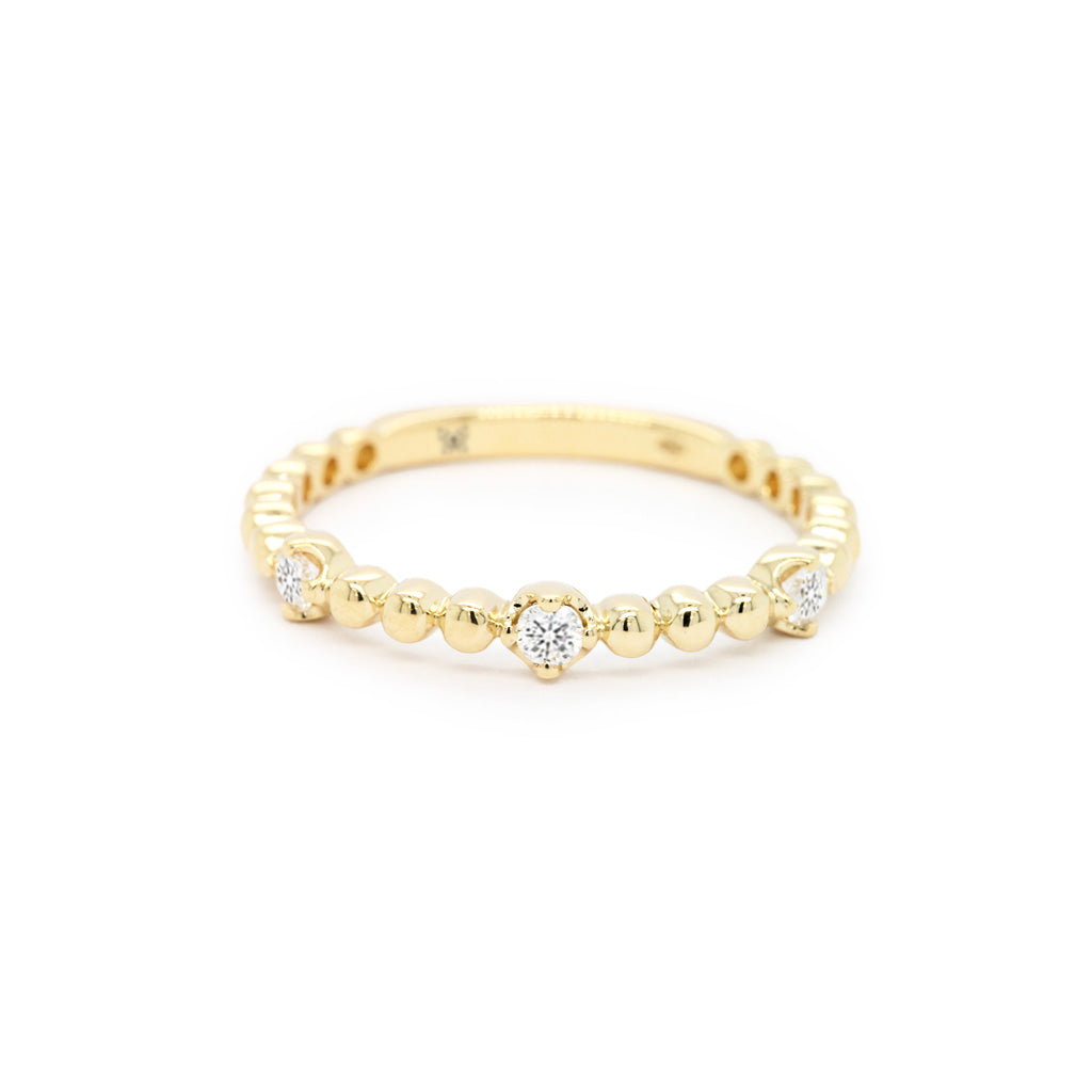14K Gold 3 Stones Half Eternity Stackable Band