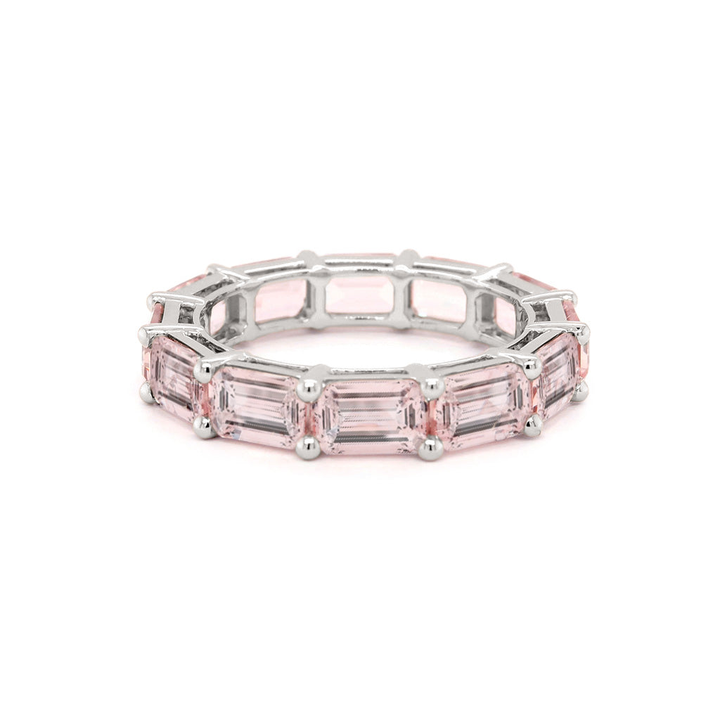 Exquisite 5.98 CT Emerald Cut Pink Sapphire Eternity Band