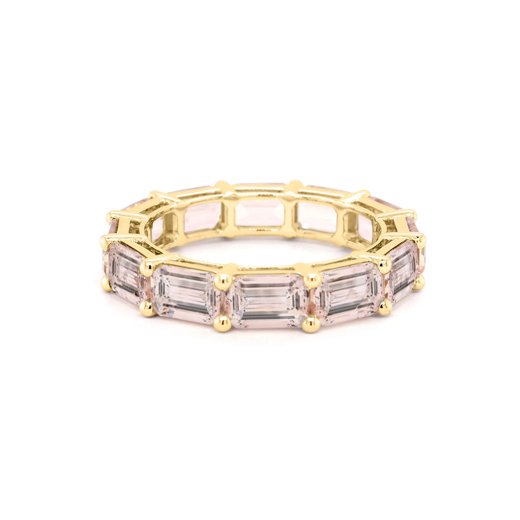 Exquisite 5.98 CT Emerald Cut Pink Sapphire Eternity Band
