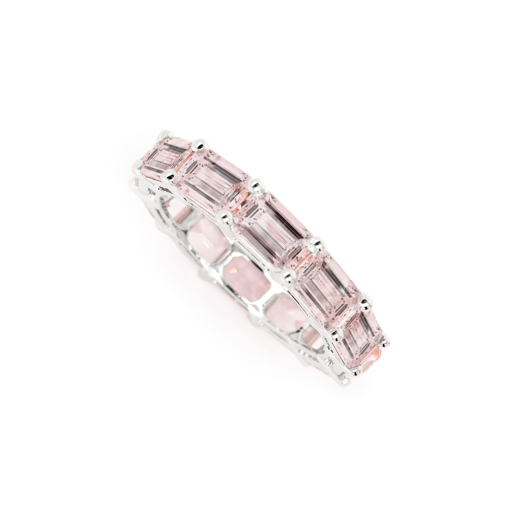 Exquisite 5.98 CT Emerald Cut Pink Sapphire Eternity Band