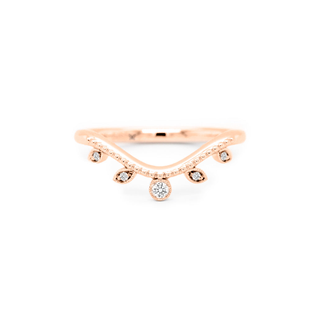 14K Gold Stackable 5 Stones Curved Band