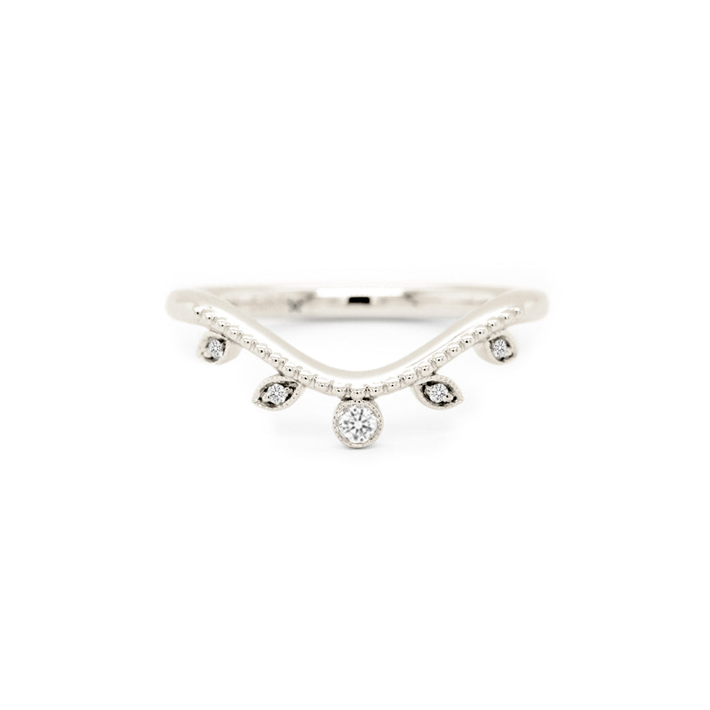 14K Gold Stackable 5 Stones Curved Band