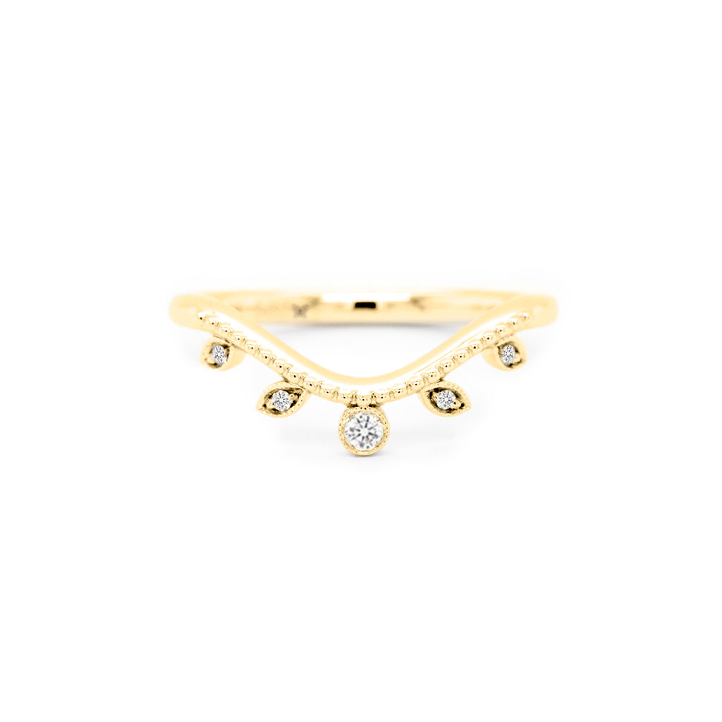14K Gold Stackable 5 Stones Curved Band