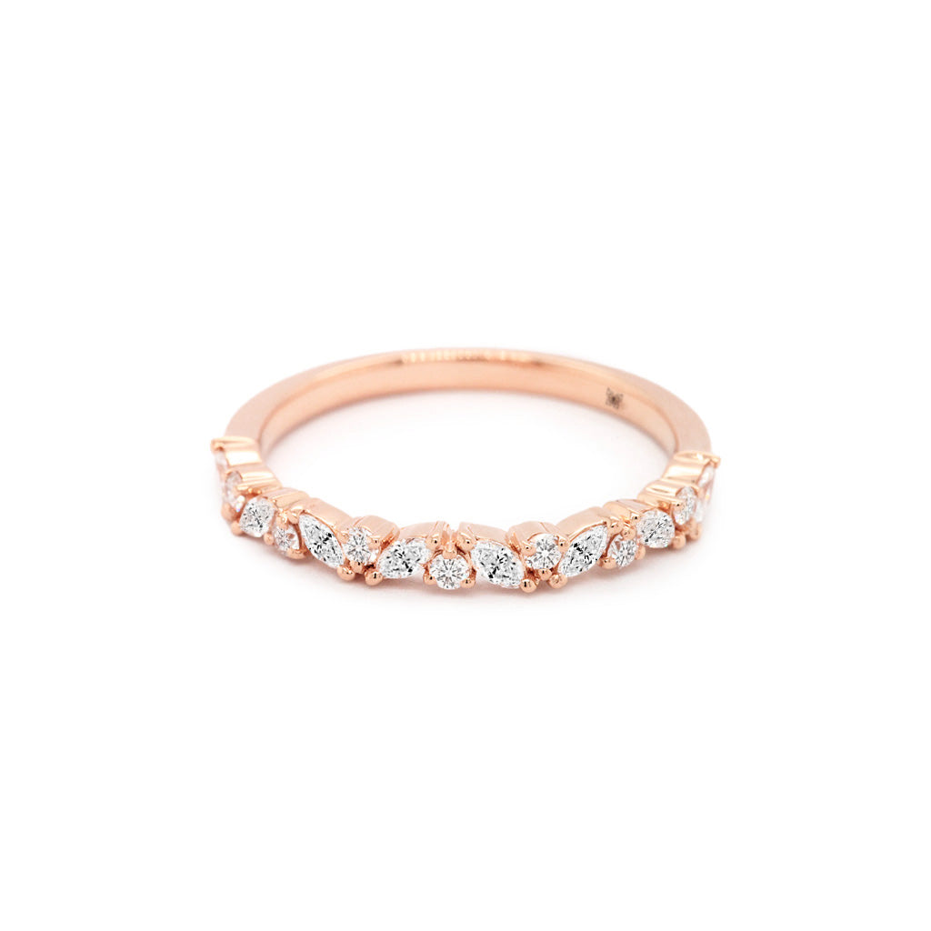 14K Gold 15 Diamonds Half Eternity Stackable Anniversary Band