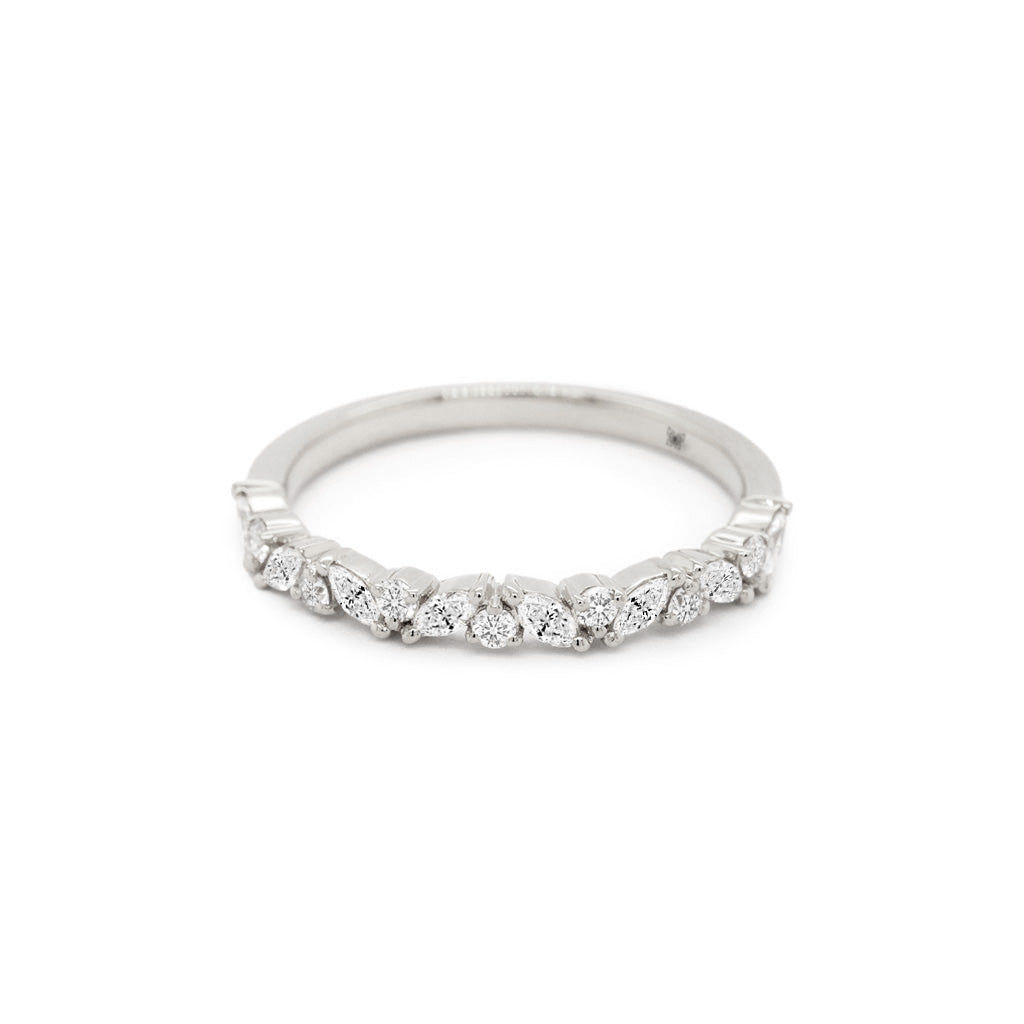14K Gold 15 Diamonds Half Eternity Stackable Anniversary Band