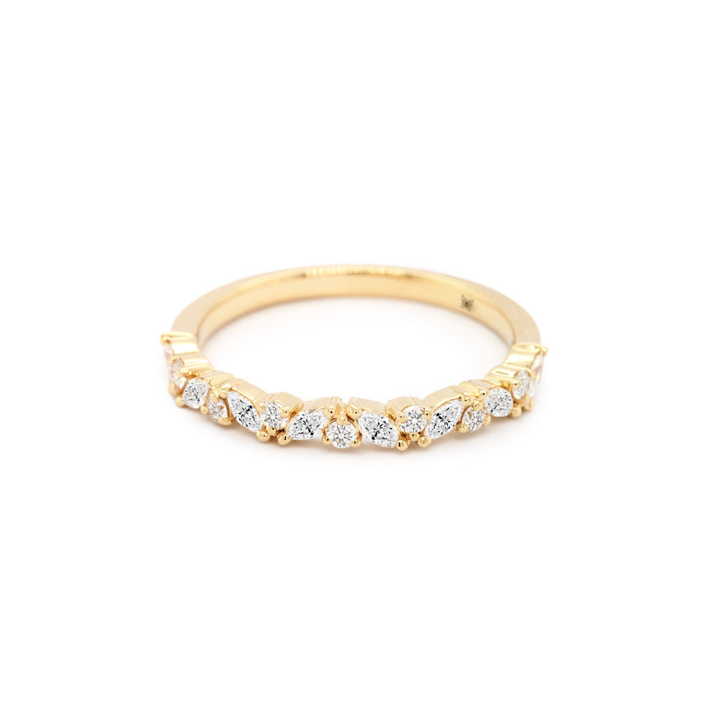 14K Gold 15 Diamonds Half Eternity Stackable Anniversary Band